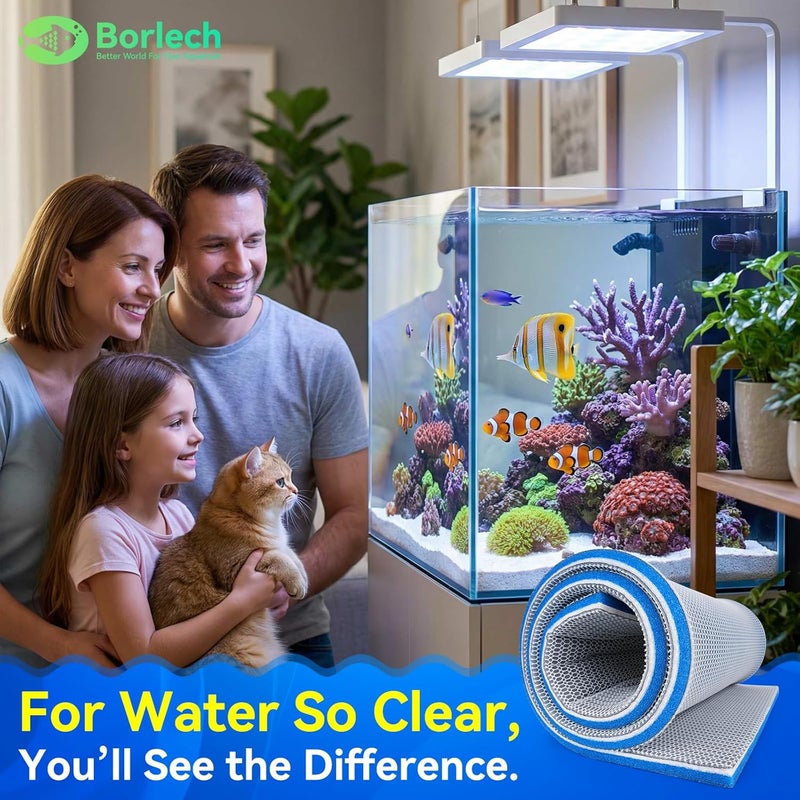 Borlech 8-Layer Fast-Acting Aquarium Filter Pad - Cut-to-Size Aquarium Floss Media for Fish Tank, Pond, Sump - Fast Water Polishing in Hours (15.75"x11.81"x0.6", 1 Pack) - Image 2